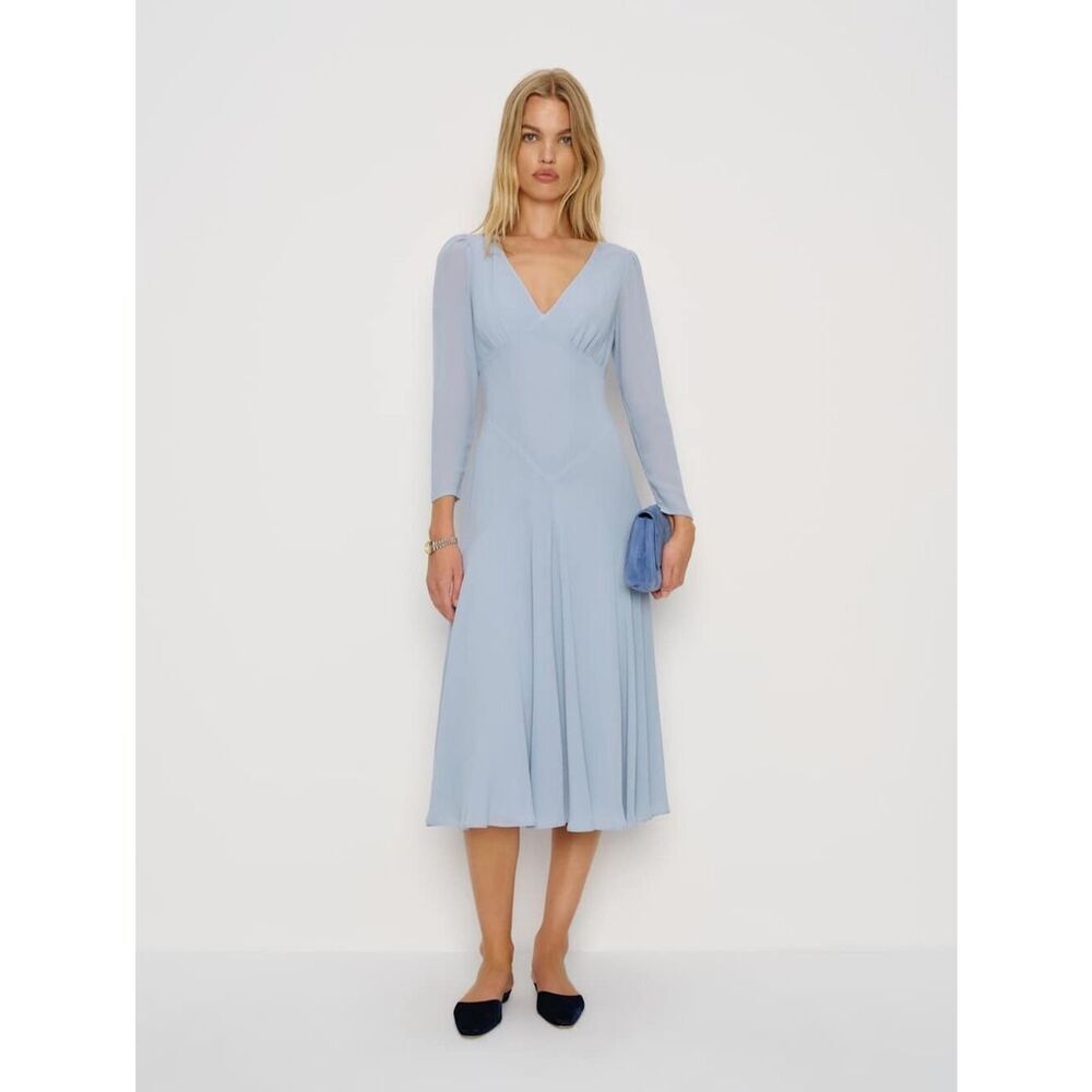 Reformation Powder Blue V-Neck Midi Dress DM4